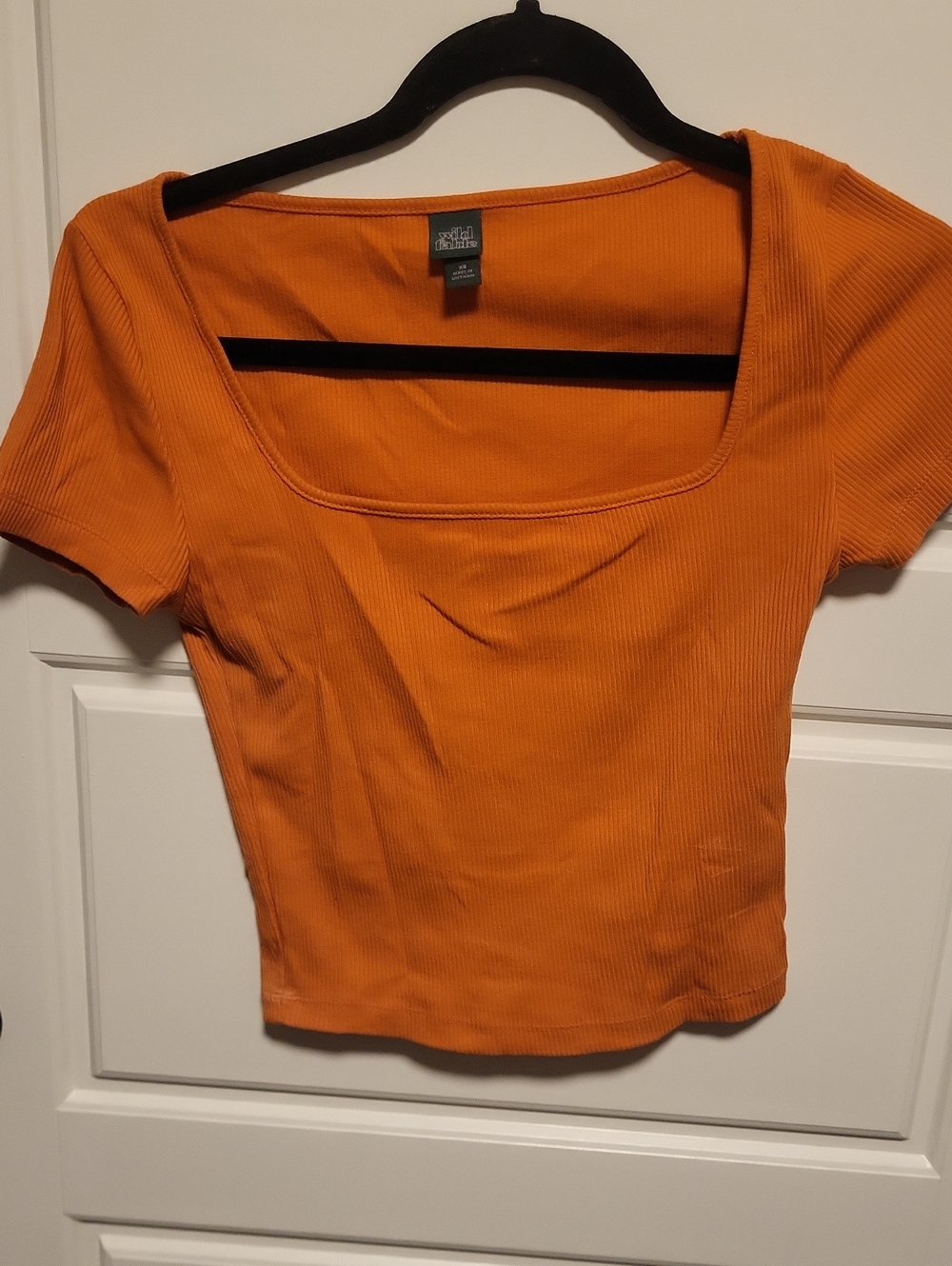 wild fable Orange Ribbed Square-Neck Crop Top